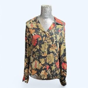 Vintage Ann May 90s Dark Academia Silk Floral Blouse Medium Romantic Earthy Tone